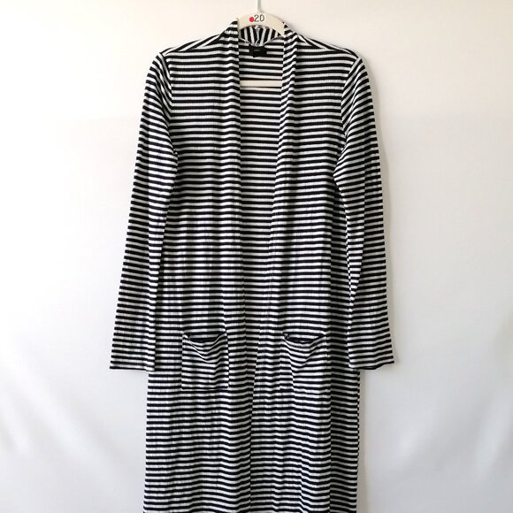 Agnes & Dora Womens Blue White Striped Open Front Maxi Long Cardigan Size M - Picture 1 of 6